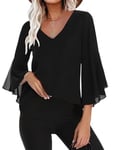 Gyabnw Fluide Tunique Mousseline Blouse Femme Chic Et EléGant Chemise Longue Manches 3/4 Tunic Shirt