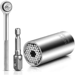 Clé à douille,Clé universelle Écrou universel Clé à douille universelle Outils pour pinces 7-19mm avec adaptateur et poignée(3 en 1)