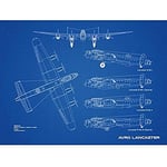 Artery8 Avro Lancaster Bomber Aircraft Plane Blueprint Plan Unframed Wall Art Print Poster Home Decor Premium Bombardier Avion Bleu mur Affiche Accueil Déco