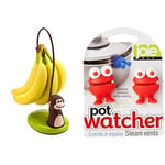 Joie Kitchen Gadgets 77700 Monkey Banana Tree Stand, Plastic, Multi-Colour,40 x 15 x 15 cm & 49033 Joie Pot Watchers Pan Steam Vents-Pack of 2, Silicone