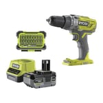 RYOBI - Perceuse-visseuse à percussion sans fil 18V - 50 Nm - 500-1800 tr/min - 1 batterie lithium+ 4,0 Ah - chargeur 2,0 A - Livrée en sac de transport - R18PD3-140S