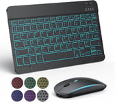 Clavier Souris sans Fil Clavier pour iPad Samsung Lenovo iPhone Tablette Silent Rétroéclair Bluetooth Clavier et Souris Léger Rechargeable Portable AZERTY pour Mac Windows Android