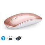 Souris sans fil aste compatible Bluetooth,2.4GHz,modes touristes,souris d'ordinateur avec récepteur caractéristique pour PC,ordinateur portable,Macbook - Type Rose with OTG