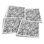 4x Square Stickers 10 cm - BW - US Dollar Bill Currency Money  #35748