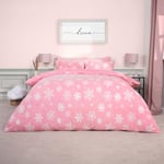 OHS Christmas Duvet Covers King Size Teddy Fleece Pink, Fluffy Bedding with Pillowcases Winter Bedding Kingsize Duvet Set Quilt Covers Super Soft, Snowflakes