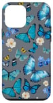 iPhone 12 mini Blue Butterflies on Slate Gray with Vintage Flowers Case