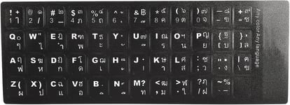 Autocollants Universels Pour Clavier Anglais + Thaï, Autocollants De Remplacement Pour Clavier D'Ordinateur Fond Noir Avec Lettrage Blanc Pour Ordinateur Portable 10-17 Pouces