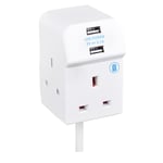 Masterplug Three Socket Compact Extension Lead with Two USB Charging Ports, 2 Metre Cable, White