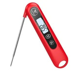 DOQAUS Meat Thermometer Probe, 3S Instant Read Food Thermometer, Accurate Meat Thermometers With Backlight, Foldable Long Probe & Auto On/Off, Cooking Thermometer for Kitchen, BBQ, Water, Milk(Red)