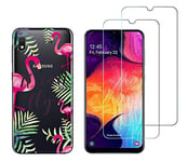 NOVAGO Compatible avec Samsung Galaxy A10 A105 - (Pack 3 en 1) Coque Souple et Solide Transparente + 2 Films en Verre trempé résistants Anti Casse écran (Films Plus Petits Que l'écran) (Flamant Rose)