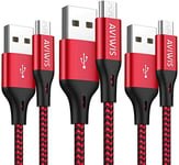 AVIWIS Câble Chargeur Micro USB [2M Lot de 3] Charge Rapide Câble en Nylon Tressé Compatible pour Xbox Samsung S7 S6 Edge J3 J5 J7, Redmi Note 5 6 Pro, Wiko, Huawei, Kindle - Rouge