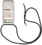 Collier Pour Téléphone Portable Pour Honor 70 6,67"" , Etui Housse De Protection En Transparente Silicone Avec Necklace Bandouilière Stylée Housse Avec Réglable Cordon, Noir