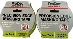 2 x ProDec Advance Low Tack Precision Edge Masking Tape 50 Metre Roll - 1.5"