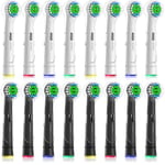 Cokfais Toothbrush Head with Covers Compatible with Braun Oral b Electric Toothbrushes, Pack of 16 Precision Replacement Brush Heads for Oral-b Pro Smart Vitality Genius Triumph Teen(White+Black)