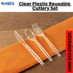 150 Plastic Cutlery Set Spoon Forks Knives Heavy Duty Clear Disposable Reusable