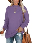 WNEEDU Sweatshirts Femme Pull Hiver Col Rond Femmes Haut Manche Longue T-Shirts Sweat Oversized sans Capuche Automne Printemps Violette 3XL