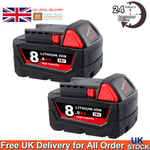 2pack 8.0Ah 18V High Capacity Li-ion M18 Battery For Milwaukee M18 B9 48-11-1890