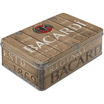 Nostalgic-Art Bacardi Boîte de Conservation Plate rétro 2,5 l – Logo Baril en Bois – Idée Cadeau pour Accessoires de Bar – Boîte métallique avec Couvercle Design Vintage