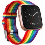 Ouwegaga Compatible with Fitbit Versa Strap/Fitbit Versa 2 Strap, Woven Bands Replacement Sport Wristband Compatible with Fitbit Versa Smartwatch Small, Rainbow