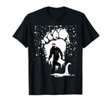 Funny Bigfoot Christmas Loch Ness Santa Hat Snowflakes Xmas T-Shirt