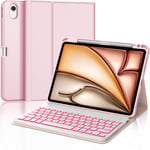 Clavier Ipad Air 11 Pouces 2024, Coque Clavier Ipad Air 11, Azerty Fran?ais Clavier R?tro?clair? 7 Couleurs, ?tui Clavier D?tachable Bluetooth Ipad Air 11 Pouces, Rose