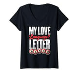 Womens My Love Language Letter Bingo V-Neck T-Shirt