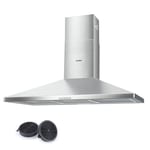 COMFEE' 90 cm Chimney Cooker Hood Class A+ Extractor Hood with LED and Recirculating & Ducting System Wall Mounted Range Hood 900 mm Extractor Fan kitchen with Carbon Filters