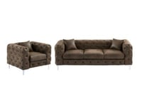 Canapé 3 places et fauteuil chesterfield en microfibre aspect cuir vieilli EDWINA