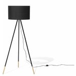 Lampadaire Design Trépied Noir en Métal Bois et Tissu avec Abat-jour Type Cylindre E27 Max 40W pour Éclairage de Chambre ou Salon Scandinave Beliani