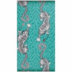 ANIMALIA TIGRIS TIGER WALLPAPER METALLIC - W0105/05 TEAL EMMA J SHIPLEY