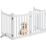 Yaheetech Barrière de sécurité sans perçage autoportante Pliable Parc pour Chien en Bois 201,5×60,5×2cm Barrière Chien Intérieur Parc Chiot Clôture