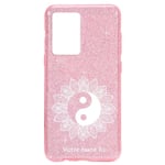 Coque Iphone 12 MINI paillettes rose yin yang mandala noir