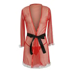 Robe De Chambre Satin Femme,Robe Nuisette En Maille Transparente Saint Valentin Lingerie Sexy Avec Garniture En Peluche Robe Peignoir Kimono Chemises Vêtements De Nuit Pour Cadeaux De Pyjama,Rouge,S