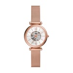 Fossil Watch for Women Carlie Mini Automatic, Automatic Movement, 28 mm Rose Gold Stainless Steel Case with a Stainless Steel Mesh Strap, ME3188