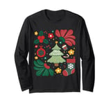 Merry Christmas Xmas Tree Cute Boho Floral Winter Pattern Long Sleeve T-Shirt