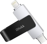 Clé USB 256G Type-C vers Lightning pour iPhone, clé Photo 2 en 1 certifiée MFi pour iPad, clé mémoire de Stockage iPhone pour téléphone USB-C, système iOS Mac et PC.[G1142]