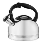 FLORINA Bouilloire Inox (1,9 l) I Theiere Induction ANTER I Bouilloire à Sifflet avec Poignée en Bakélite I Sifflet Automatique I Bouilloire pour Thé & Café I Adaptée à Tous Types de Foyers I Argent