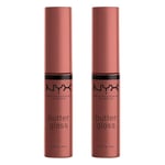 NYX Professional Makeup Butter Gloss, Non-Sticky Lip Gloss, Praline & Praline, Duo Pack