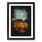 Big Box Art Moon Over The Mountains in Italy Paint Splash Framed Wall Art Picture Print Ready to Hang, Black A2 (62 x 45 cm)