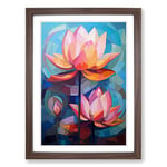 Lotus Flower Cubism No.2 Framed Wall Art Print, Ready to Hang Picture for Living Room Bedroom Home Office, Walnut A2 (48 x 66 cm)