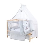 roba Lit d'appoint 60 x 120 cm - Jumbotwins - Lit bébé d'appoint - Matelas, Linge de lit, Ciel de lit au Design d'éléphants Inclus - Mobile & réglable en Hauteur - Bois Naturel