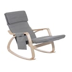 HOMCOM Fauteuil à Bascule Luxe Confort et Relaxation Repose-Pied réglable déhoussable 88 x 67 x 98 cm Bois Massif Gris foncé