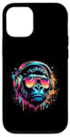 Coque pour iPhone 12/12 Pro Monkey DJ Disco Music Lover Gorilla Chimpanzee Casque audio