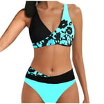 Baddräkt Dam Baddräkt Dam Print Set Baddräkt Tvådelad BH Badkläder Strandkläder Dam Bikini Baddräkter Sky Blue XL