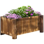 Outsunny Jardinière sur Pied bac à Fleurs dim. 70L x 35l x 30H cm piètement Demi rondin Corps Aspect Lattes Bois Sapin traité carbonisation