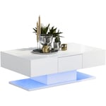 Table basse salon avec lumières LED en 16 couleurs, Table de Salon, Buffet Bas, Rangement Polyvalents pour Salon ou Bureau, 100cm, Style Moderne