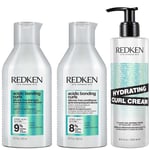 Redken Acidic Bonding Curls Shampoo, Conditioner and Hydrating Curl Cream Bundle for Damaged Curly & Coily Hair