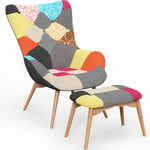 Fauteuil avec Repose-Pieds - Revêtement en Tissu Patchwork - Kontur Multicolore