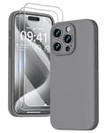 GOODVISH 3 in 1 Case for iPhone 15 Pro Case, [2X HD Screen Protector][Upgraded Camera Protection] Shockproof Liquid Silicone Soft Microfiber Lining Smooth Protective Phone Case Cover 6.1", Space Grey