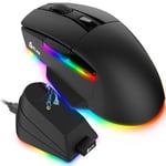 KLIM Blaze X RGB + NOUVEAUTÉ 2024 + Souris Gamer sans Fil Rechargeable avec Station de Charge + Batterie Longue durée + Jusqu'à 12000 DPI + Souris Filaire et sans Fil PC, PS5, PS4, Mac + Noir